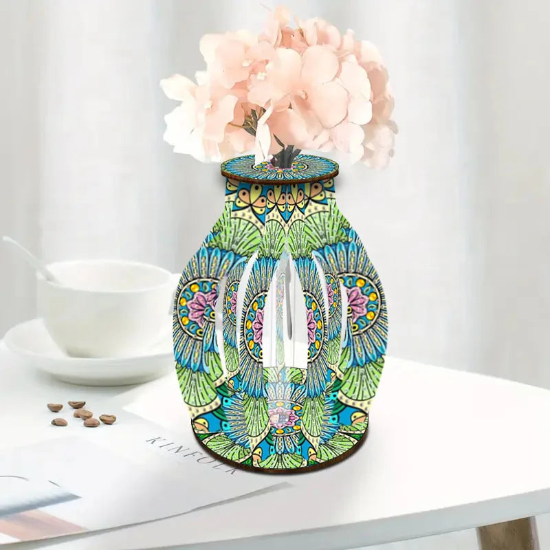 A Diamond Painting Set, A Handcrafted DIY Wooden Vase With Diamond-Encruted Floral Themes, Suitable For Home Decoration