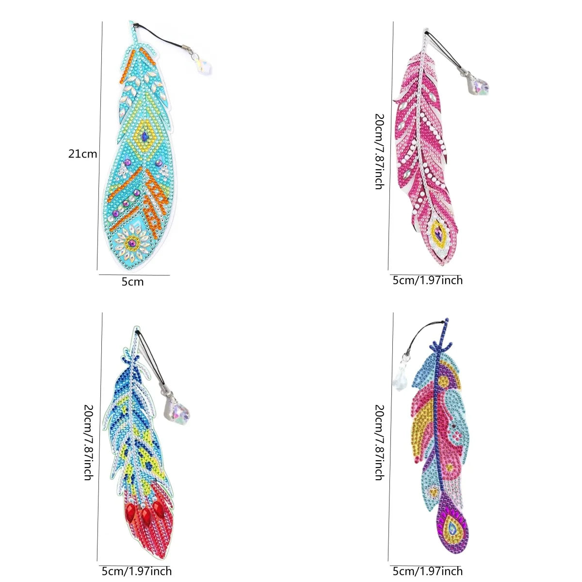 6-piece DIY Diamond Art Crystal Painting Bookmark Feather Bookmark