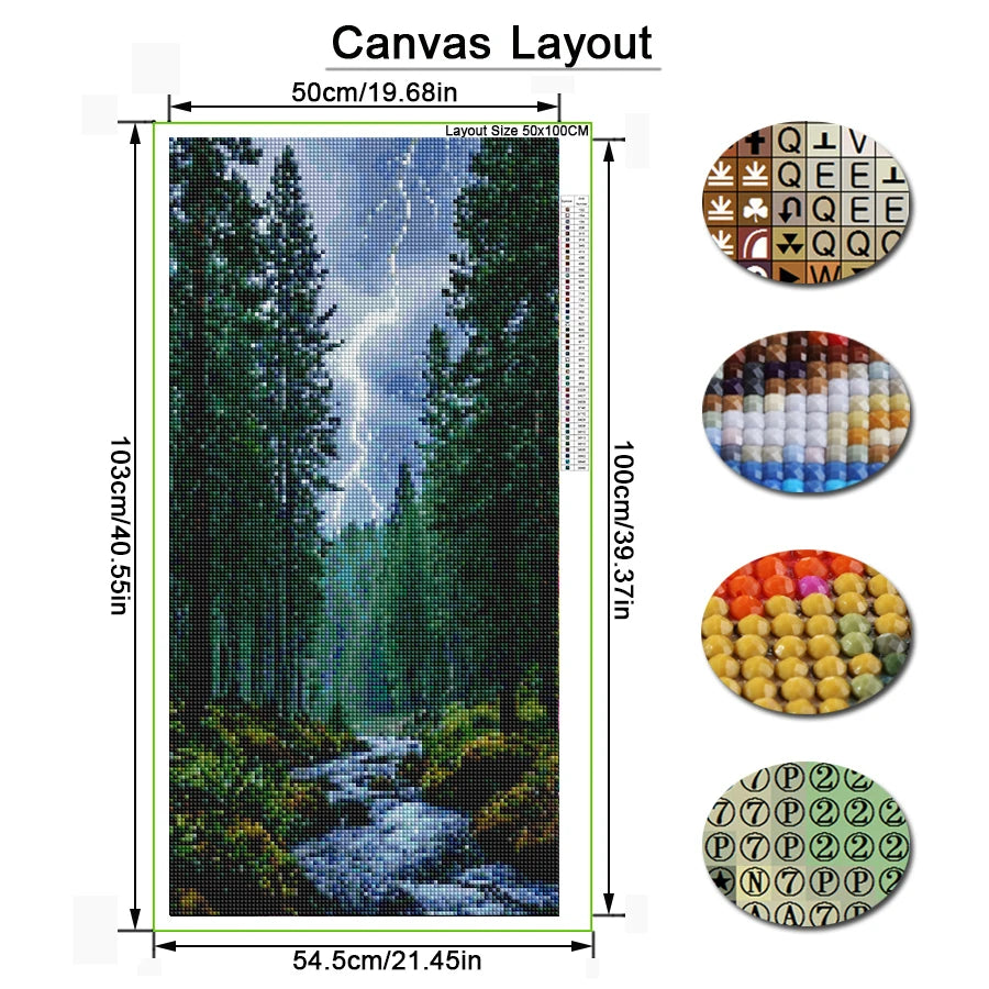Lightning Forest Landscape, Large Size DIY Diamond Arts Painting Kits Full Square / Round Drill