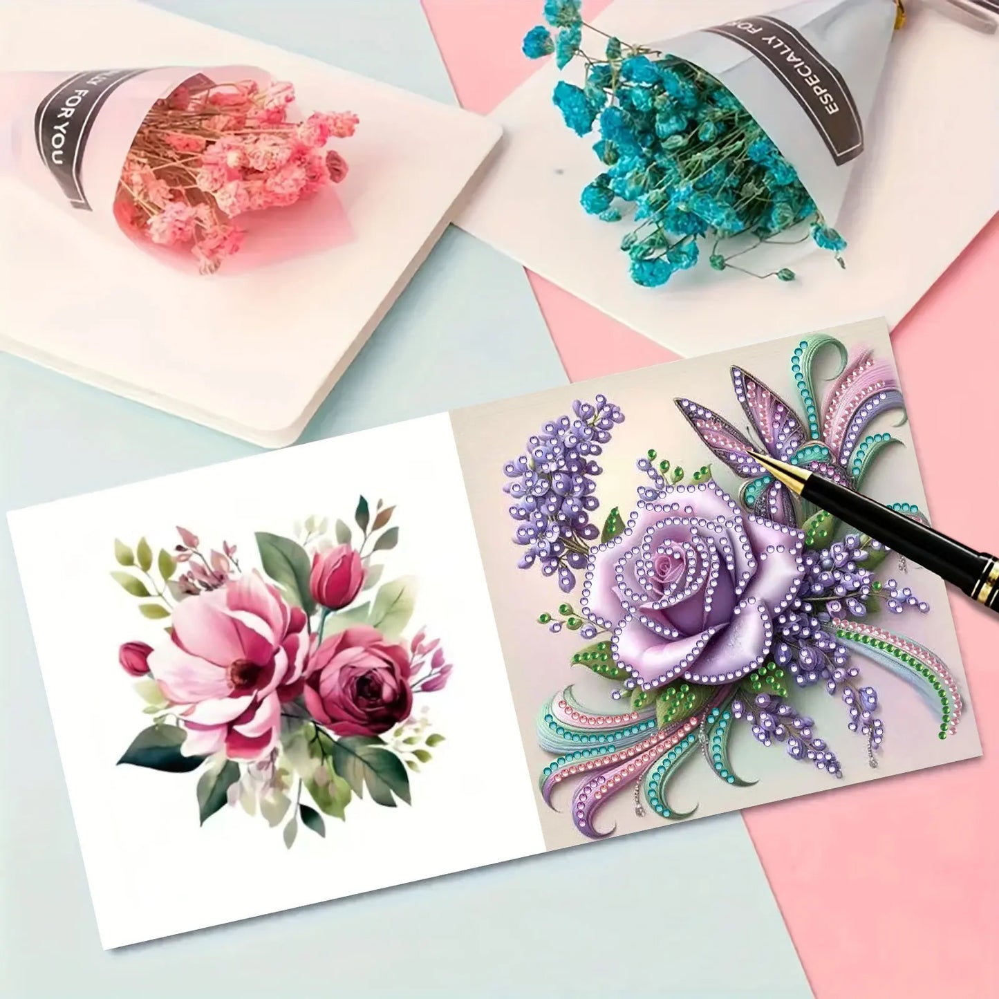 6-piece Butterfly Flower Diamond Art Card Set - DIY Diamond Painting Card, Suitable for All Occasions