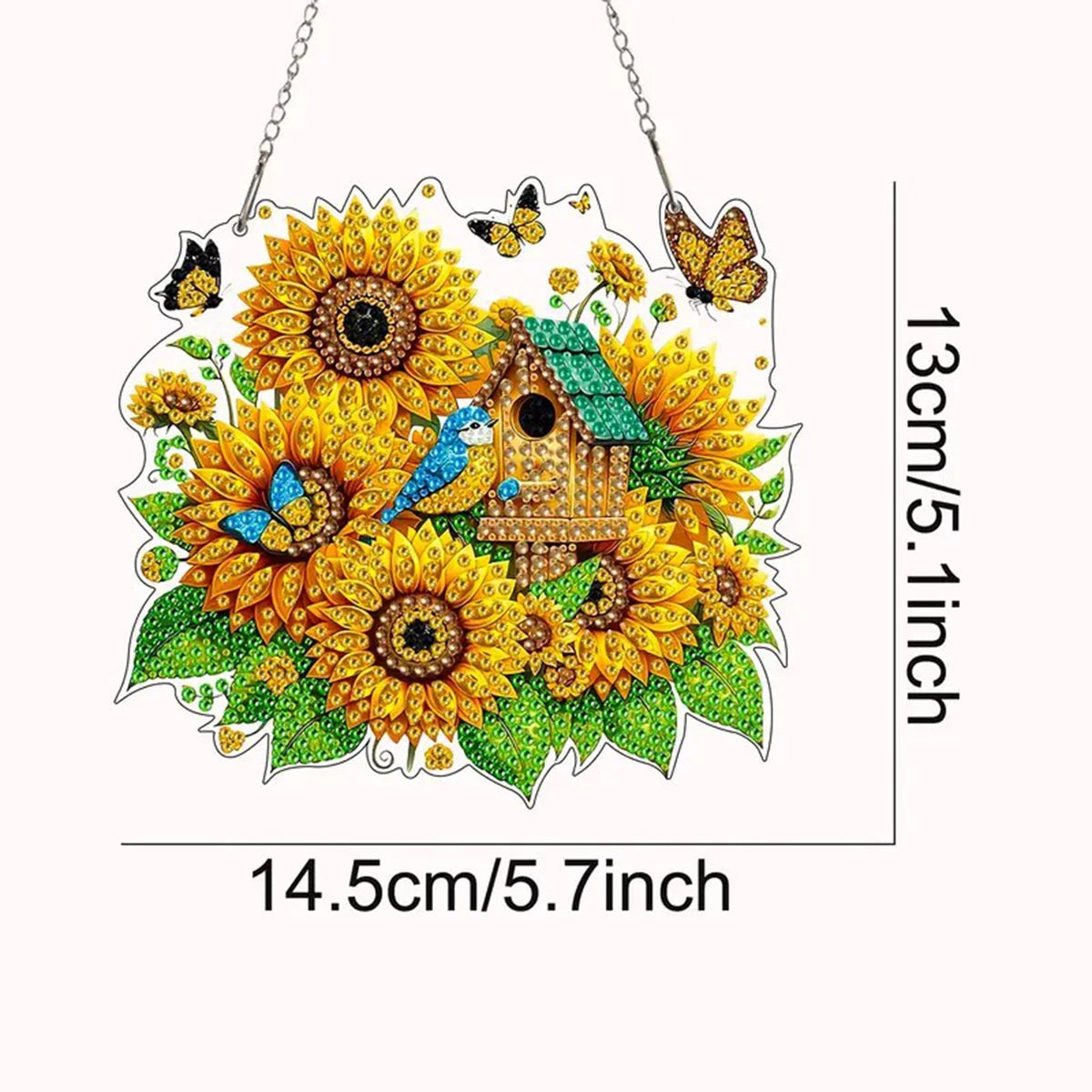 2D Flat, Vibrant Sunflower, Butterfly And Birdhouse Diamond Art Set - Unique Shaped Acrylic Gemstone Decoration