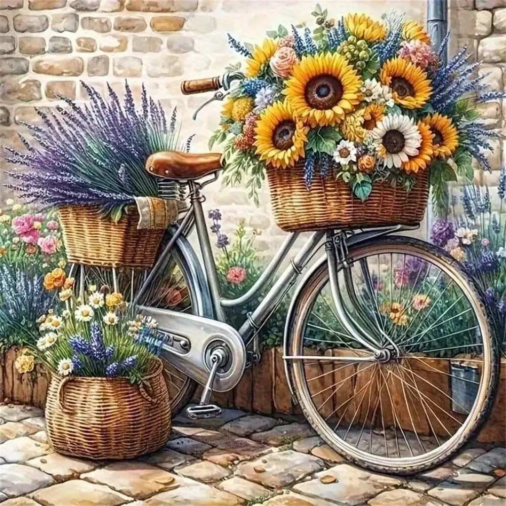 Evershine Diamond Painting Bicycle Landscape Sunflower DIY Diamond Full Round Drill