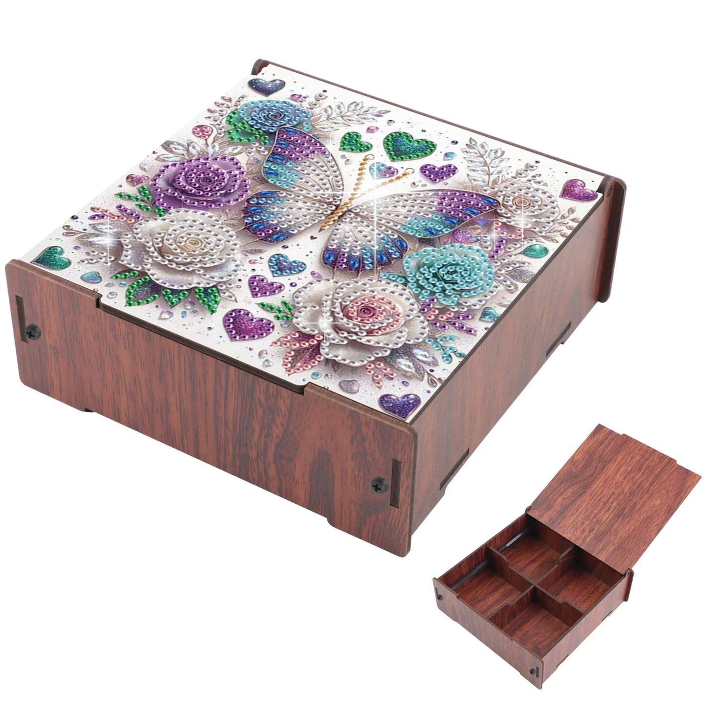 5D DIY Animal Girl Theme 4 Slots Diamond Painting Kit, Wooden Storage Box Diamond Art Jewelry Case, Storage Organizer