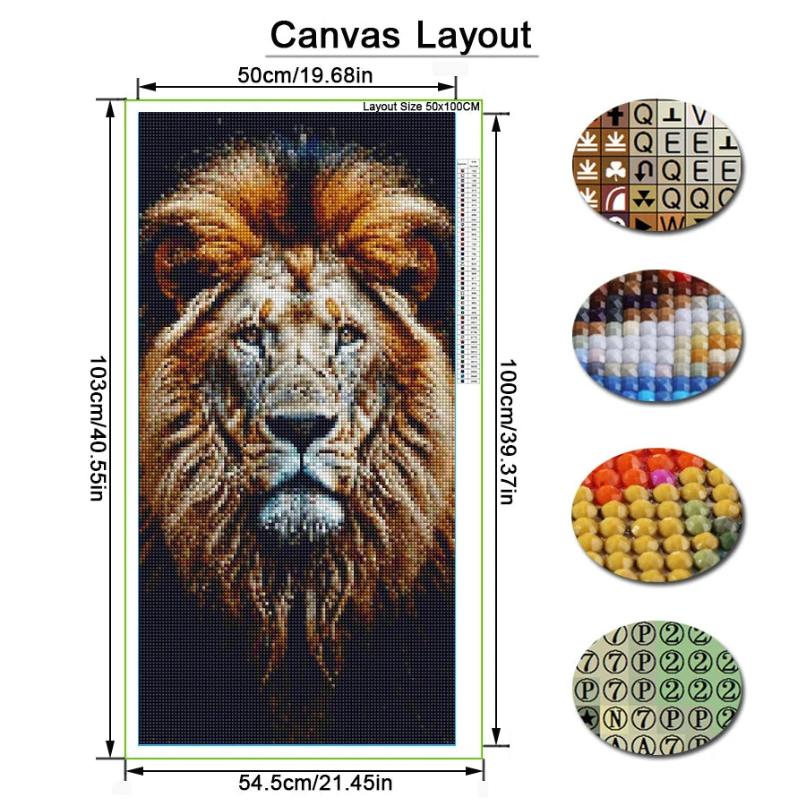 Fullcang Lion King Large Size DIY Diamond Painting Kits Animals Full Square / Round Drill Mosaic Wall Decor