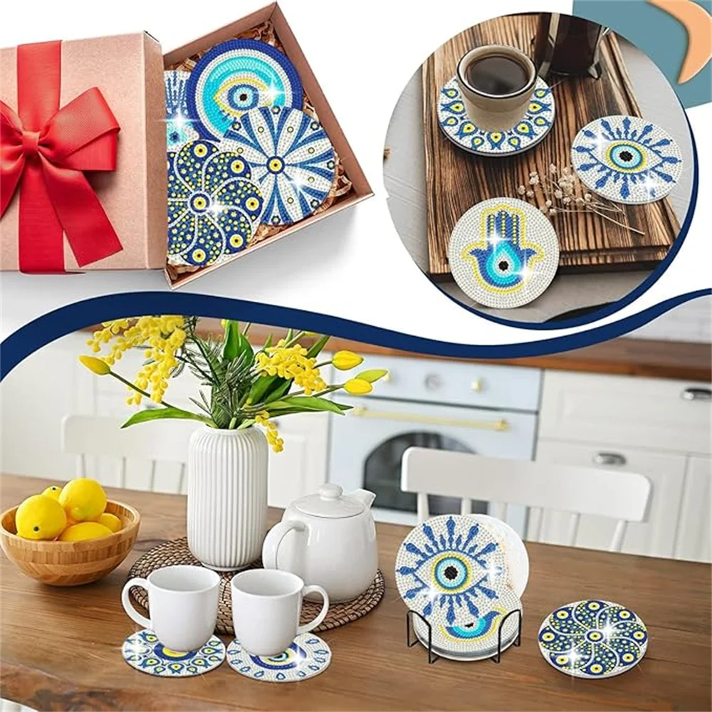 8 Pieces Of Diamond Art Painting Coasters With Brackets, DIY Partial Special Shapes