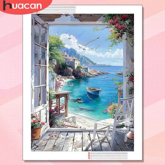 HUACAN Diamond Painting Full Kits Boat Landscape Arts & Crafts Mosaic Sea Nature Square / Round Drill Modern Home Decor