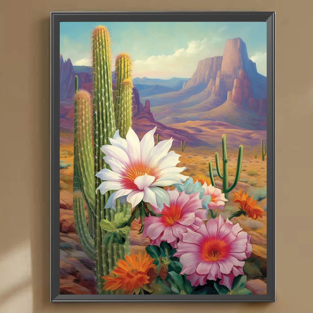 30*40CM 5D DIY Full Round Drill Diamond Painting Desert Cactus Flowers Home Decoration Art Craft Mosaic Painting