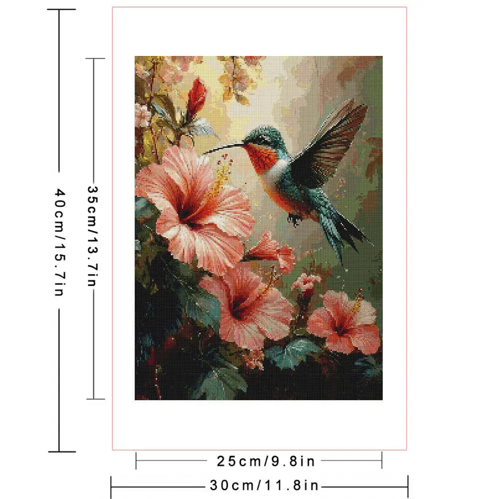 Huacan DIY Diamond Painting Art Hummingbird Pink Flowers Full Round / Square Drill
