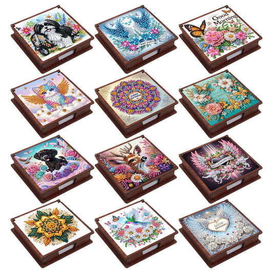 Wooden 5D Diamond Painting Kit Note Box With 160 Sheets Diamond Art Notebook Box For Home/ Office/ School Supplies