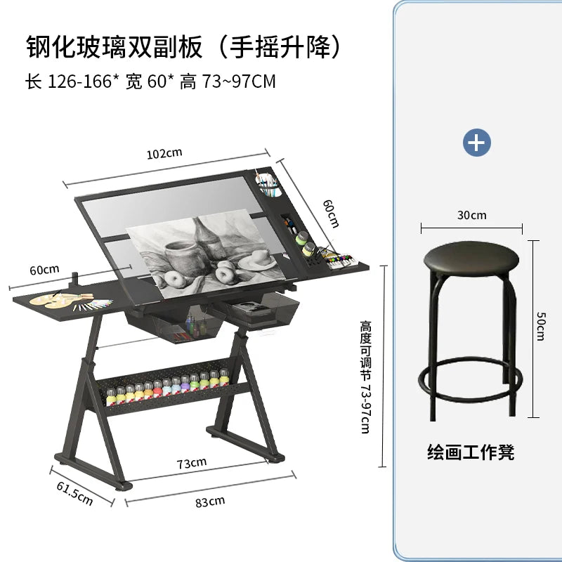 lmm Art Drawing Table Glass Adjustable Height Drawing Drafting Designer Desk