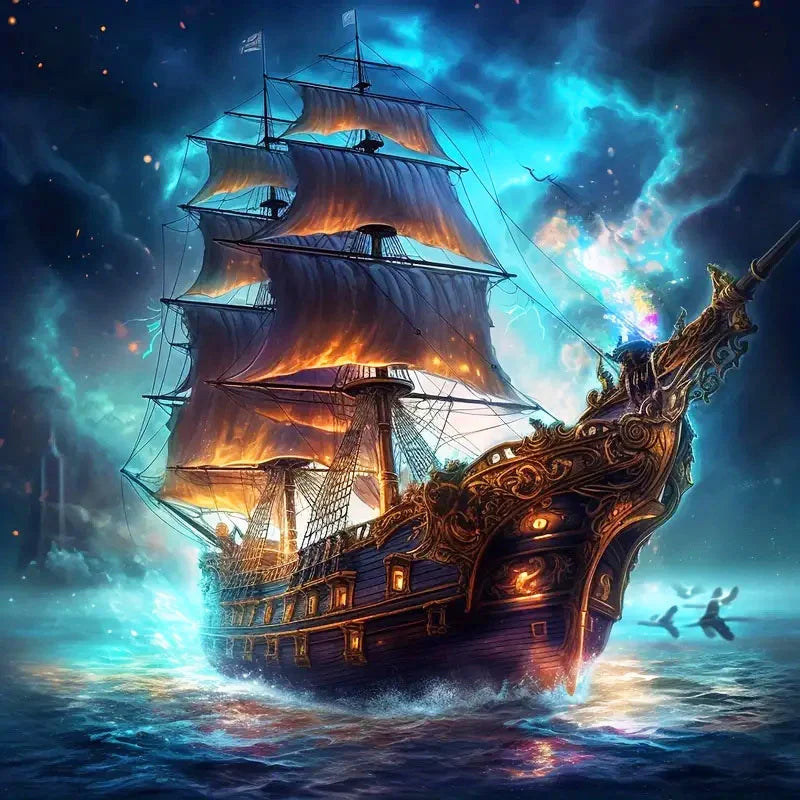 HUACAN 5D DIY Diamond Painting, Ship, Sea Landscape Full Square / Round Drill