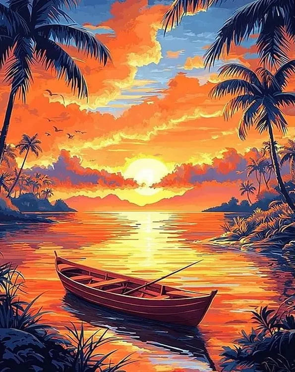 HUACAN Diamond Mosaic Boat Landscape Full Square / Round Drill