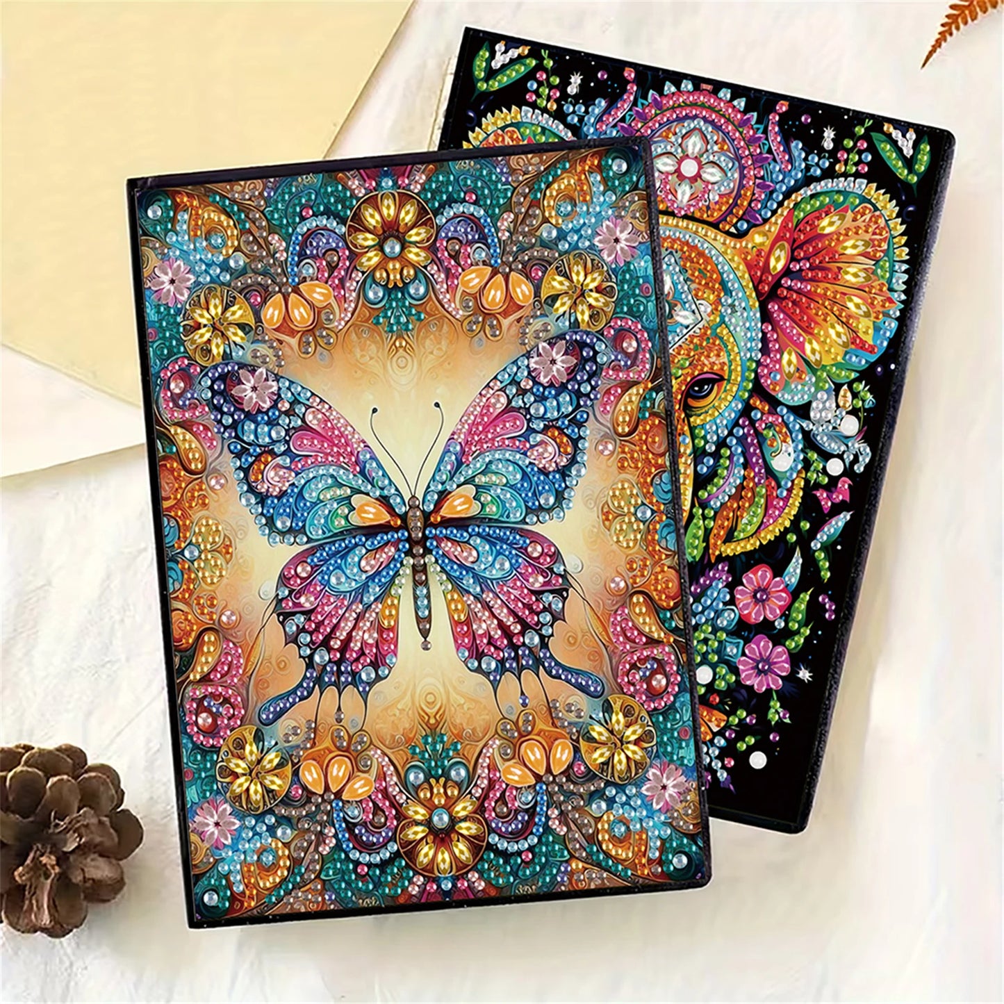 2pcs Partial DIY 50 Pages A5 Diamond Painting Notebook, Special Shaped 5D Crystal Art Painting Sketchbook