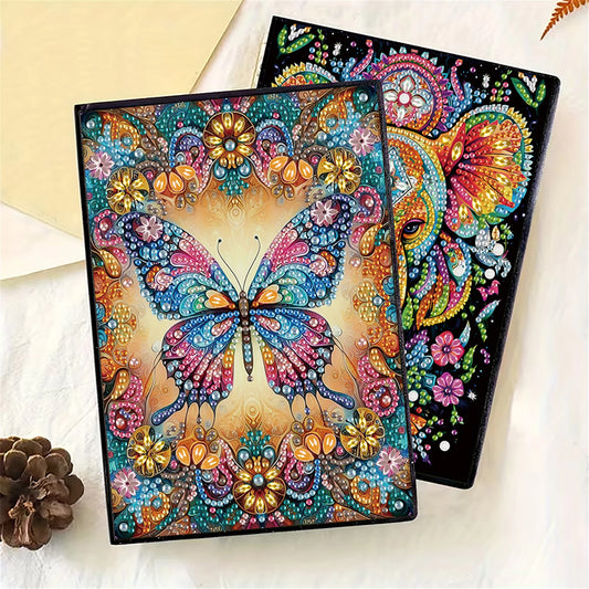 2pcs Partial DIY 50 Pages A5 Diamond Painting Notebook, Special Shaped 5D Crystal Art Painting Sketchbook
