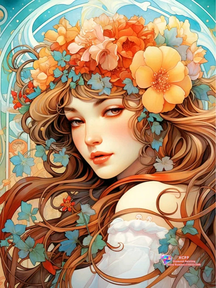 Elegant Women And Flowers Diamond Painting Kit Square / Round Diamond 5D DIY Mosaic