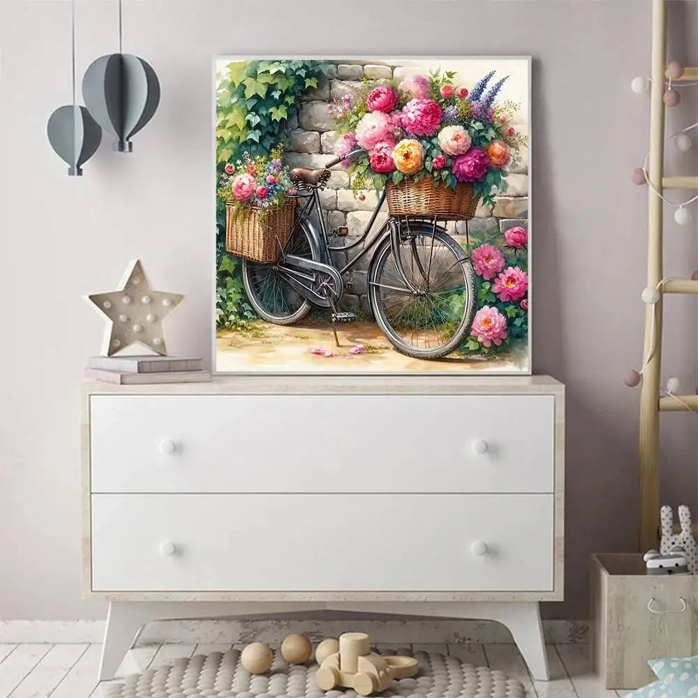 Evershine DIY Diamond Bicycle Landscape Peony Flower Full Square / Round Drill