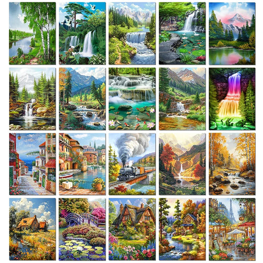 DIY 5D Diamond Painting Landscape Forest, Waterfalls, Scenic, Round Drill