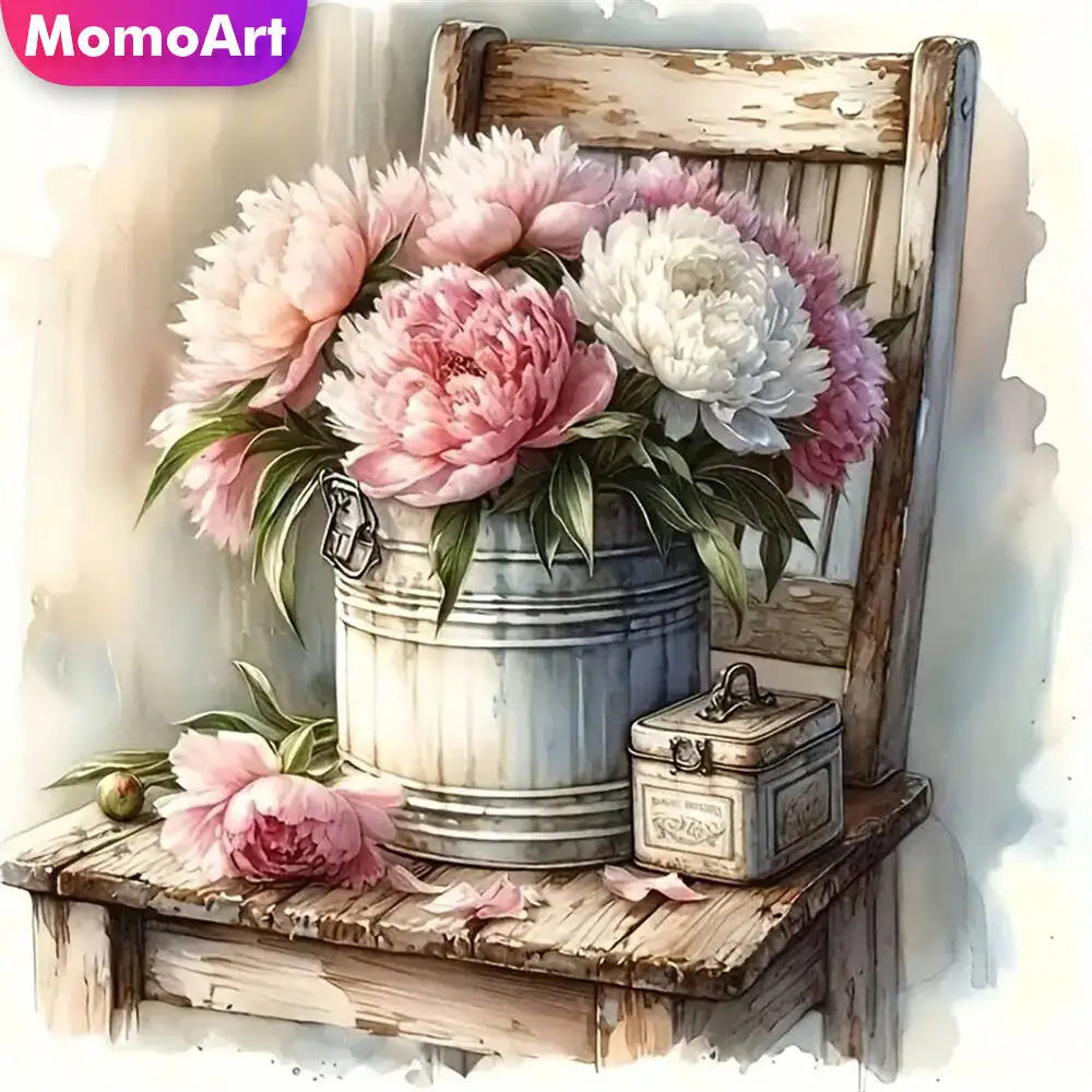 Momoart DIY Diamond Mosaic Peony Flower Chair Barrel Full Square / Round