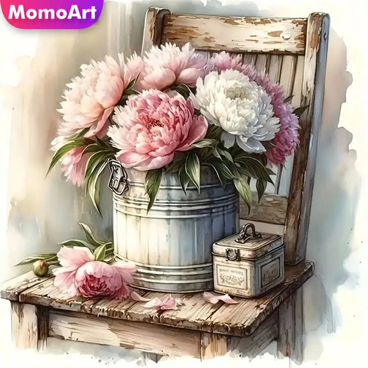 Momoart DIY Diamond Mosaic Peony Flower Chair Barrel Full Square / Round