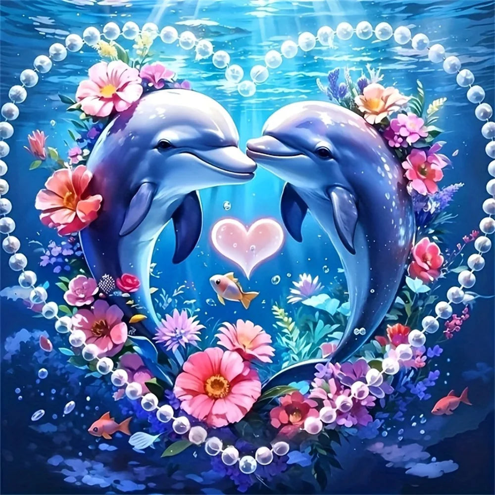 Huacan 5D DIY Diamond Painting Dolphins Heart Flower Full Square / Round Drill