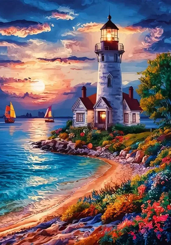 Sunset Landscape Seaside Beach Full Round Drill Rhinestones