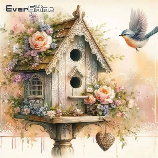 Evershine Bird House Diamond Painting Flower Landscape Pattern DIY Full Square / Round Drill