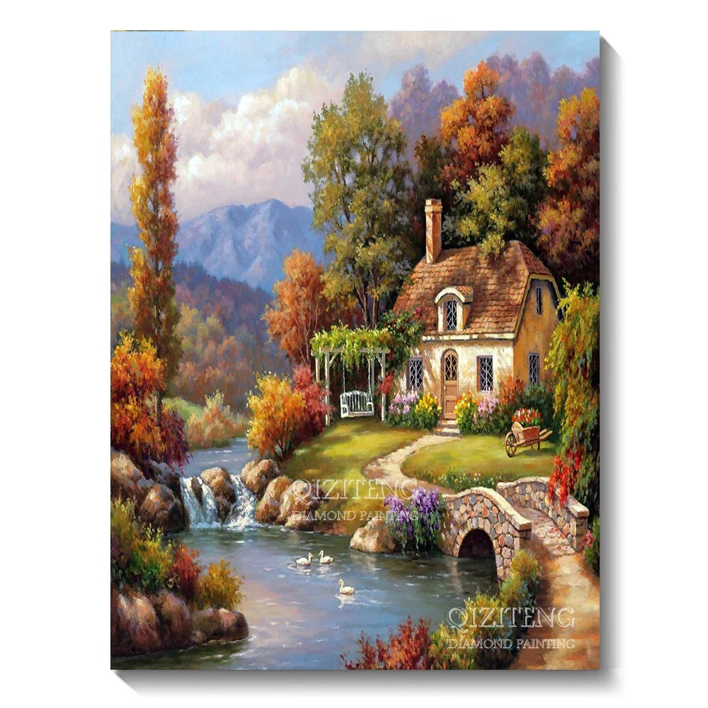 DIY 5D Diamond Painting Landscape Forest, Waterfalls, Scenic, Round Drill