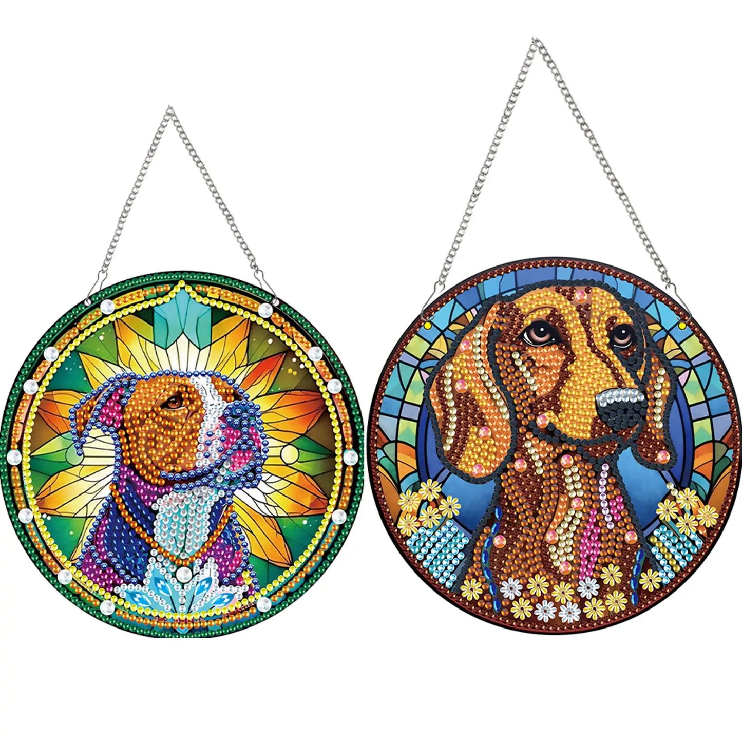 2pcs Animal Cat Theme 2D/Flat DIY Diamond Painting Collection Window Pendants Single-Sided Drill Diamond Art Pendant