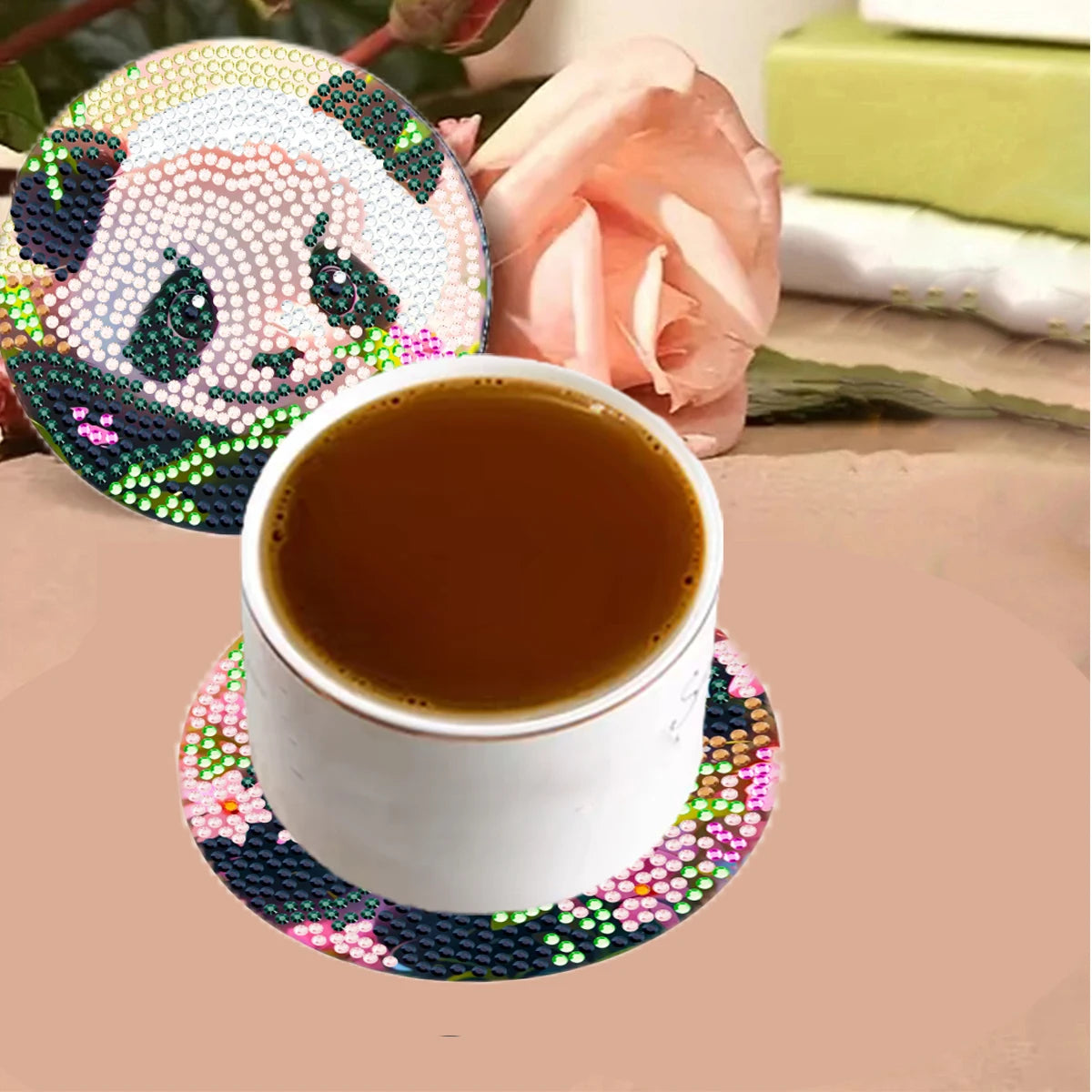 8-PCS Set With Bracket DIY Diamond Painting Set, Animal Themed Coaster Set, Sparkling Diamond Art Wooden Mosaic Craft Set