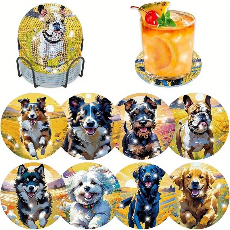 8-Piece Set of DIY Diamond Painting Coasters (With Holder)