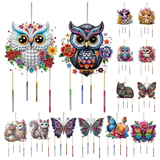 Double Sided Special Shaped Cute Animal Diamond Painting Hanging Wind Chime ,DIY 5D Crystal Rhinestone Wind Bell Kits Home Decor
