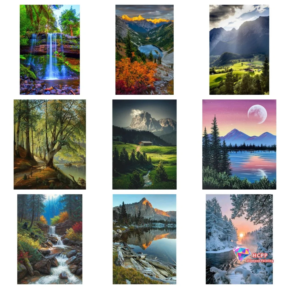 Natural Scenery Mosaic Square Round Painting Diamond Art Cross Stitch Kit Lakes Mountains Trees Flowers DIY 5D Decoration Gift