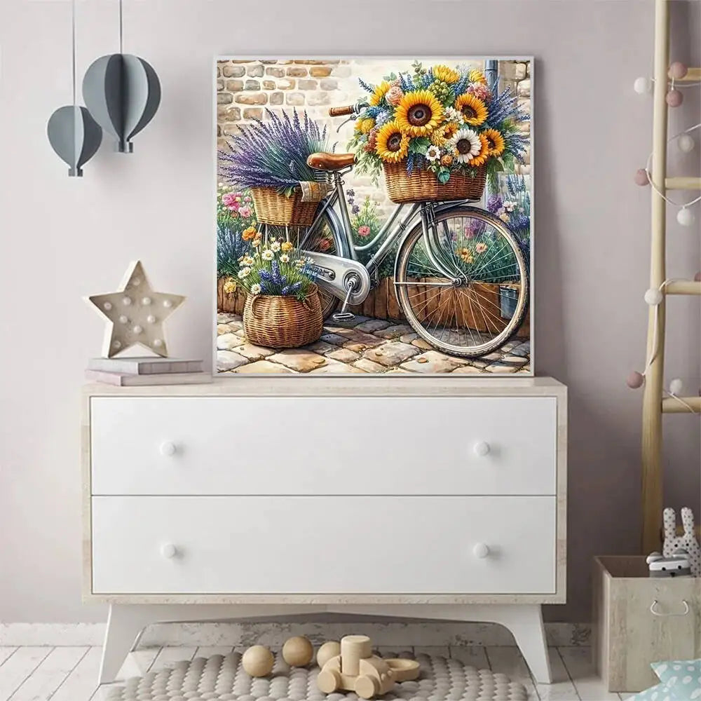 Evershine Diamond Painting Bicycle Landscape Sunflower DIY Diamond Full Round Drill