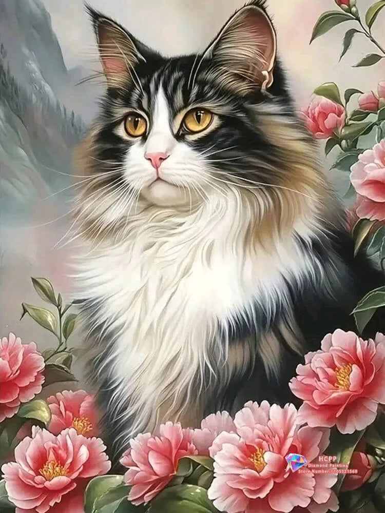 Flower Cat Diamond Painting Kit Square/ Round Diamond 5D DIY