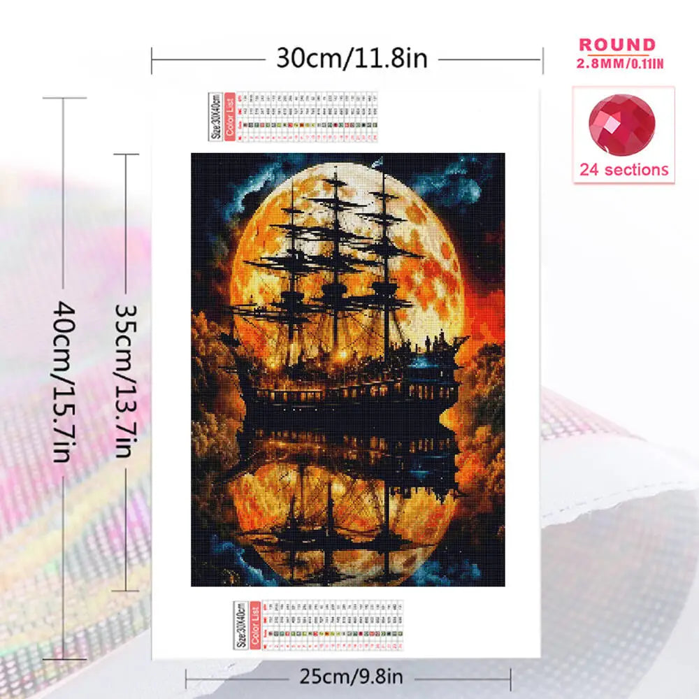 Evershine 5D DIY Diamond Ship Landscape, Moon Picture Full Square / Round Drills
