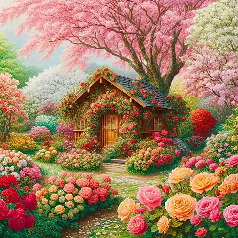 House Diamond Painting Landscape Flower5d DIY Square / Round Full Drill