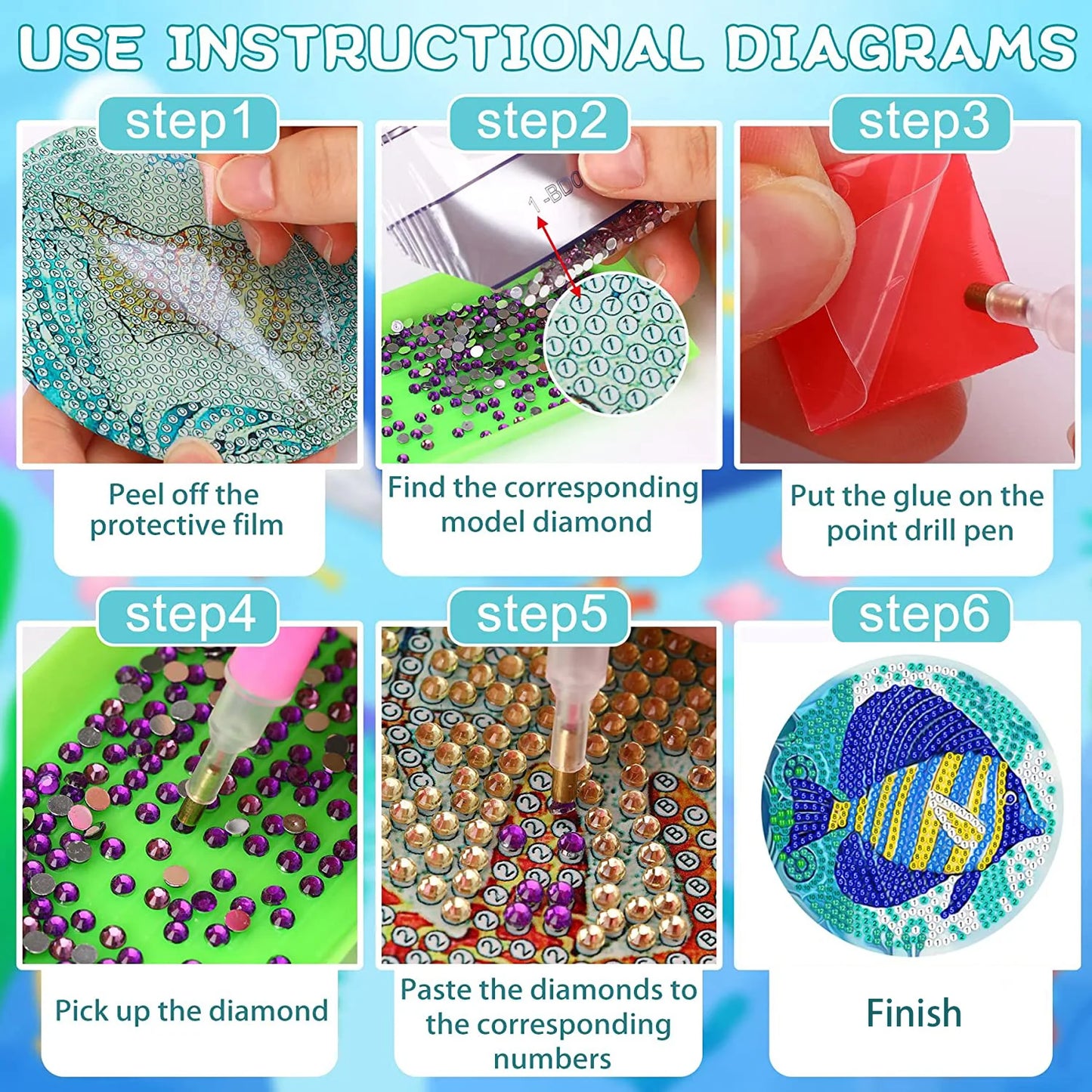 GLOBAL 8pcs/Set DIY Diamond Painting Coasters Animal Cup Cushion For Drinks Crystal Rhinestones Diamond Art Coasters