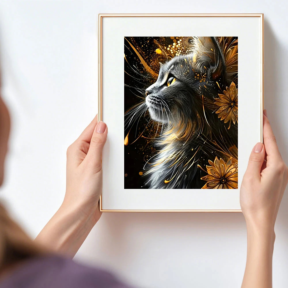 Huacan Full Square/ Round Drill DIY Diamond Painting Cat & Flowers Diamond Painting