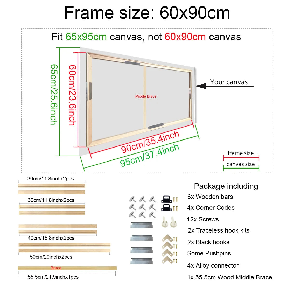 25 Sizes Solid Nature Pine Wood Frame For Canvas Prints, Easy To Assemble Diamond Painting Customized Wall Art Home Decor
