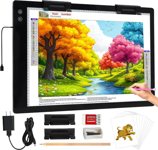 Rechargeable Large A2 Tracing Light Pad, 3 Colors Light Mode Diamond Painting Cordless Light Board, 6-Level/Stepless Adjusted