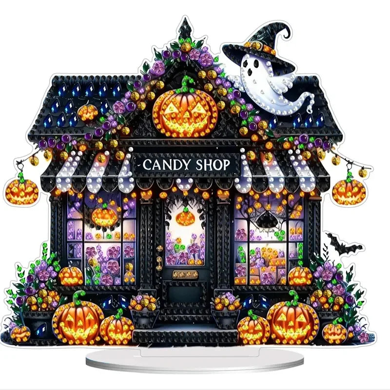 A Single-Sided Acrylic Crystal Rhinestone Desktop Decorative Item, DIY House Scene Pattern Diamond Painting Kit
