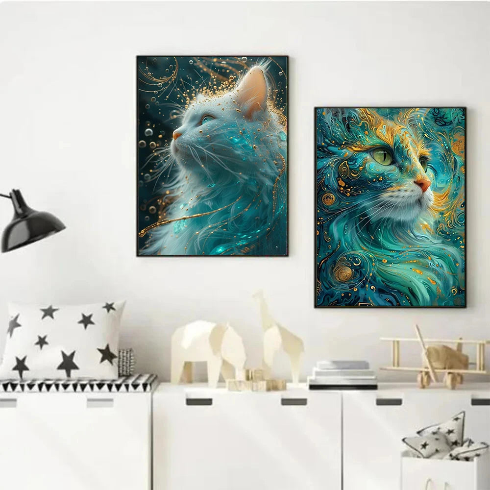 5D Blue Cat DIY Diamond Painting Full Round Mosaic