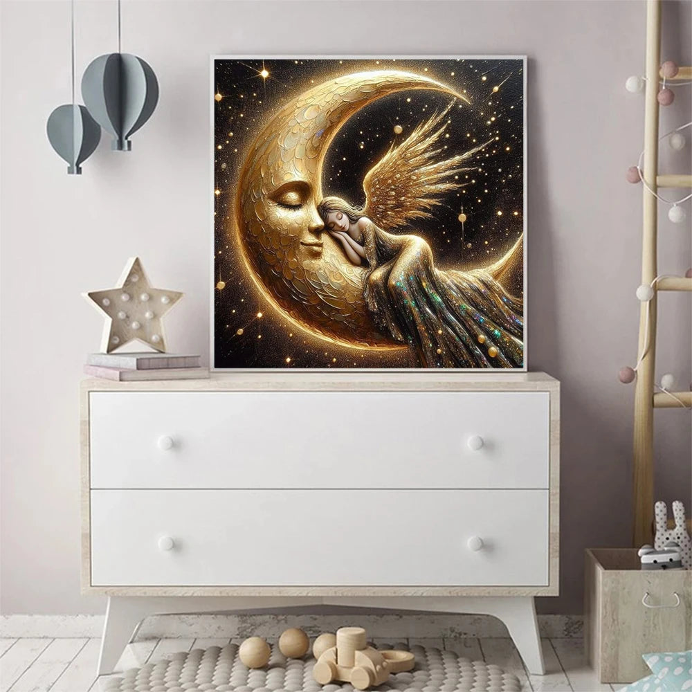 Girl Angel and Moon DIY Diamond Mosaic Square or Round