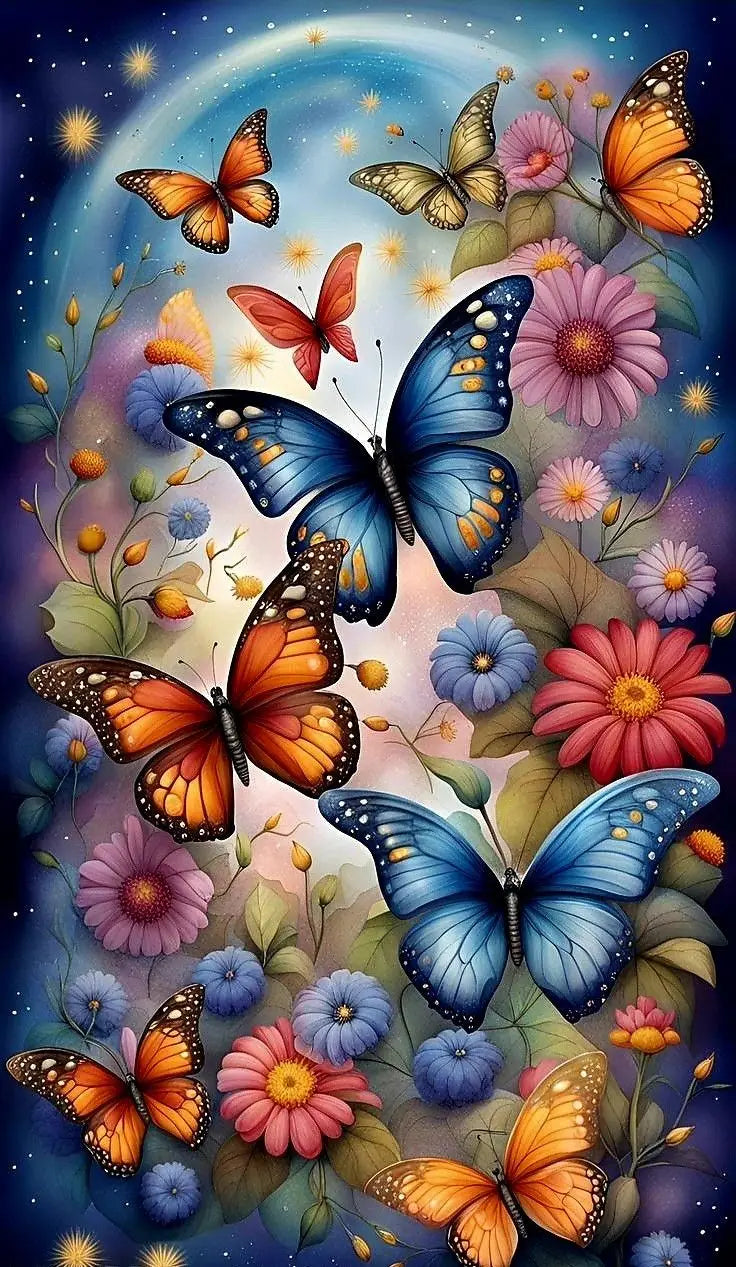 Dragonflies Flying and Flowers Full DIY Diamond Painting Square / Round Drills