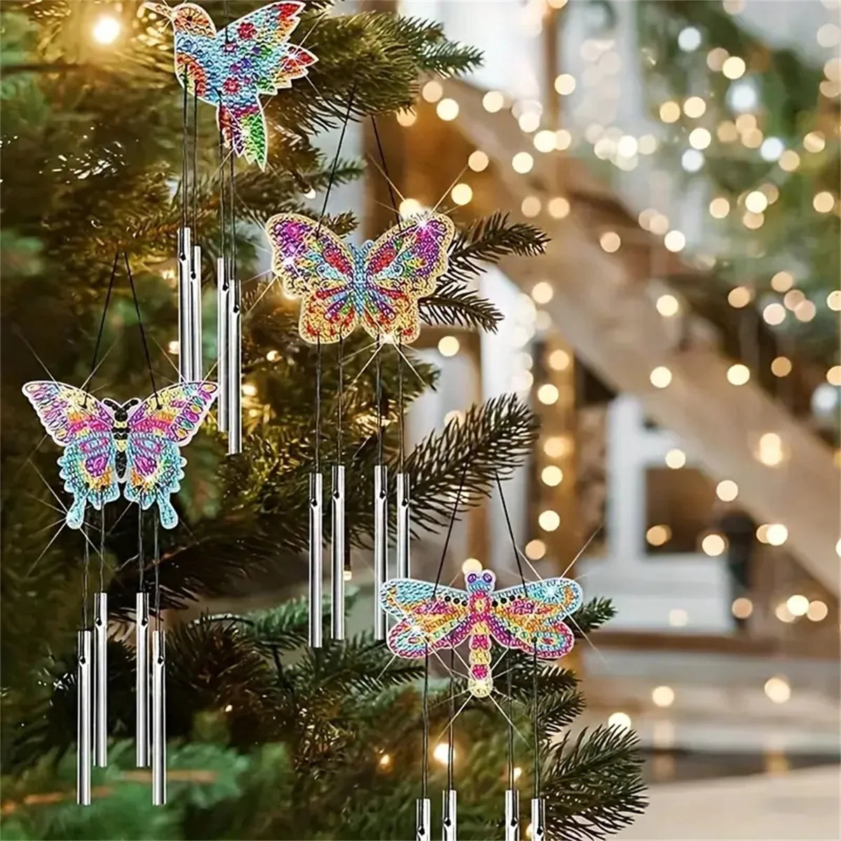 4 Pieces/ Set Acrylic Double-Sided Diamond Painting Insect Modeling DIY Wind Chimes Crafts, Garden Doors And Windows Decoration