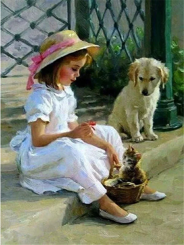 HUACAN 5D DIY Diamond Painting Little Boy and Dog Full Square / Round Full Drill