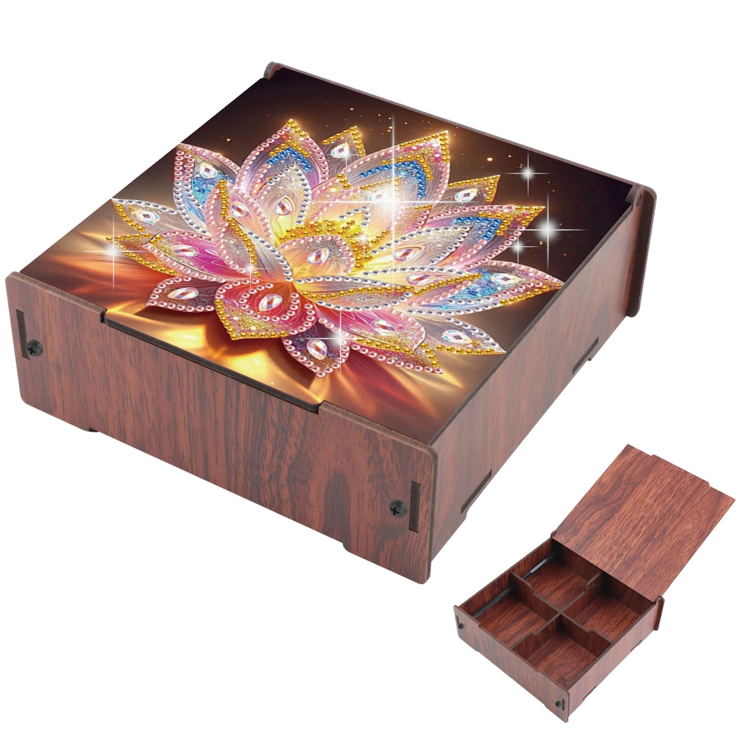 5D DIY Animal Girl Theme 4 Slots Diamond Painting Kit, Wooden Storage Box Diamond Art Jewelry Case, Storage Organizer