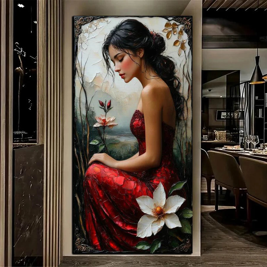 Sexy Red Dress Woman Elegant Goddess Large Size DIY Diamond Painting Full