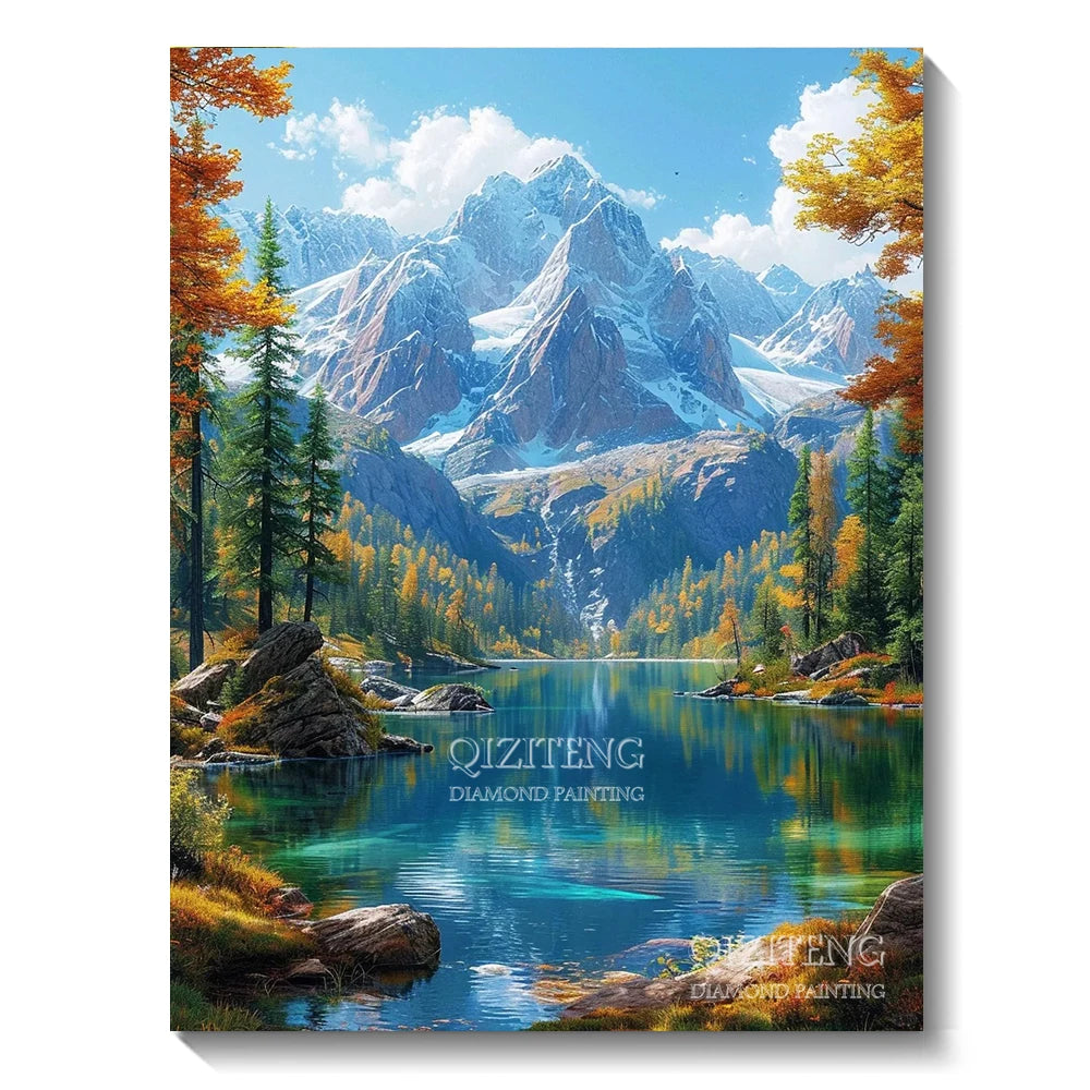DIY 5D Diamond Painting Landscape Forest, Waterfalls, Scenic, Round Drill