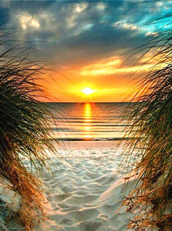 5D DIY Diamond Painting Waterfall Beach Full Circle Diamond Mosaic Sunset Scenery Diamond Embroidery Home Decor Gift